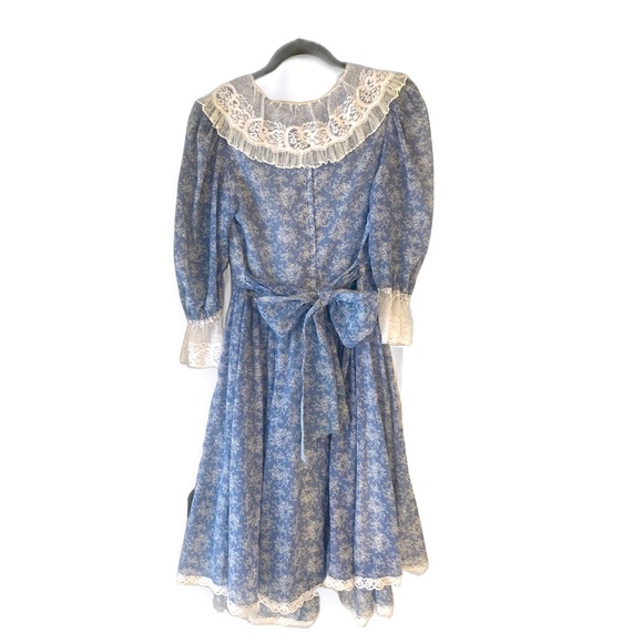 Vintage Gunne Sax by Jessica Prairie MIDI Dress Blue Floral S - Picture 2 of 9